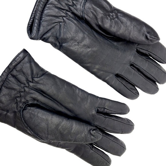 Black Leather Knit Winter Womens Gloves Small - Picture 5 of 14